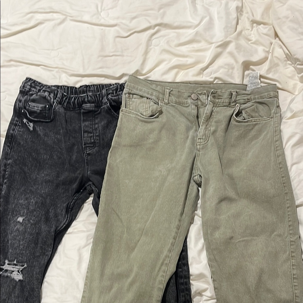 Black and Olive Distressed Jeans from Zara washed worn barely and fancy.